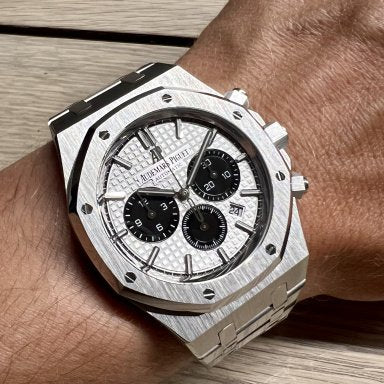 Audemars Piguet Chronograph panda on a wrist showing its size and design